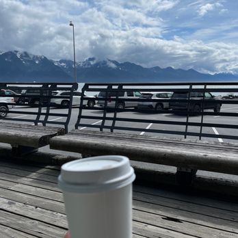 Zudy's Cafe - Back porch with a mocha latte looking at Sewards bay. - Internet Cafes Near Me - Seward, Alaska