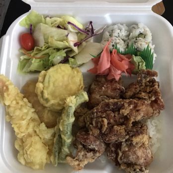 Tenkatori - Karaage Bento Box | $8.80 | 5 pieces of Karaage, tempura, salad, rice, miso soup, and California roll - Gluten-Free Near Me - Costa Mesa, California Tenkatori - Karaage Bento Box | $8.80 | 5 pieces of Karaage, tempura, salad, rice, miso soup, and California roll - Gluten-Free Near Me - Costa Mesa, California