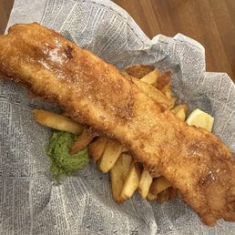Fish & Chips with mushy peas. Fish & Chips with mushy peas.