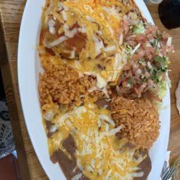 #6 - chicken tamal and chile relleno plate with salad, rice and beans #6 - chicken tamal and chile relleno plate with salad, rice and beans