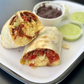 Amara Chocolate & Coffee - The Spanish Breakfast Burrito had sautéed veggies which was an interesting twist. - Coffee & Tea Near Me - Pasadena, California
