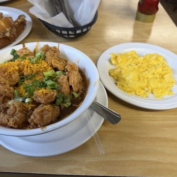 The Serving Spoon - Shrimp and Grits with Side of Scrambled Eggs - Breakfast & Brunch Near Me - Inglewood, California