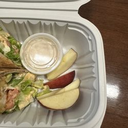 Buffalo chicken wrap with side of Apples & PB Dip