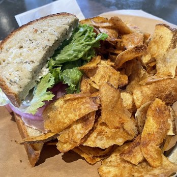 Porter Books & Bread - Austen Sandwich - Half Sandwich on herb bread with regular chips - Sandwiches Near Me - Indianapolis, Indiana