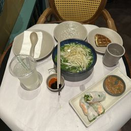 I got chicken pho with spring rolls, shrimp and pork, coconut water. I got chicken pho with spring rolls, shrimp and pork, coconut water.