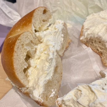Bubbe's Fine Bagels - Fresh plain bagel with cream cheese ! - Bagels Near Me - Tucson, Arizona