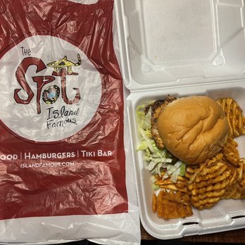 The Spot - Ordered "to-go" grilled chicken sandwiches, comes with waffle fries. The price $10.99, was reasonable. Great logo! - Burgers Near Me - Galveston, Texas The Spot - Ordered "to-go" grilled chicken sandwiches, comes with waffle fries. The price $10.99, was reasonable. Great logo! - Burgers Near Me - Galveston, Texas