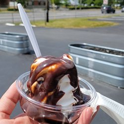 The Jolly Cow - Kiddy size soft serve with hot fudge dip