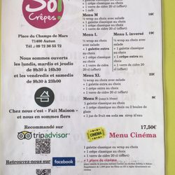 So Crêpes - First page of the menu. Inside the menu loads of galettes and crêpes can be found.