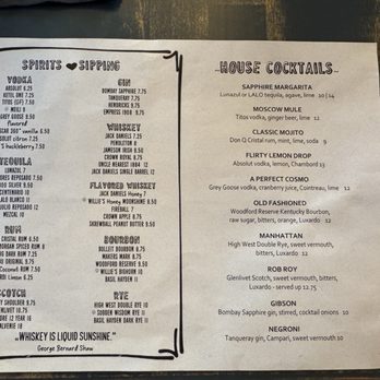 The Sapphire Restaurant - Cocktails - Wine Bars Near Me - Darby, Montana