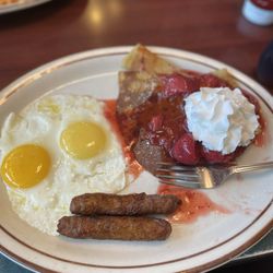 Sammy’s Cafe - Strawberry Crèpe w/ sausage & eggs