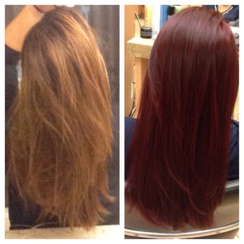 Bebe Salon - dead orange hair to a pretty deep, smooth burgundy! - Hair Stylists Near Me - Garden Grove, California