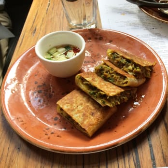Chin Chin - Grilled Indian Spiced Beef Madtarbak with Cucumber Relish - Asian Fusion Near Me - Melbourne, VIC Chin Chin - Grilled Indian Spiced Beef Madtarbak with Cucumber Relish - Asian Fusion Near Me - Melbourne, VIC