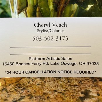 Platform artistic salon - Cheryl Veach Stylist / Color (503) 502-3173 formerly from a salon in The Pearl in Portland - Hair Salons Near Me - Lake Oswego, Oregon Platform artistic salon - Cheryl Veach Stylist / Color (503) 502-3173 formerly from a salon in The Pearl in Portland - Hair Salons Near Me - Lake Oswego, Oregon