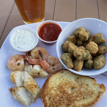Old Texas Brewing - Lunch portion grilled shrimp and fish with okra. - Bars Near Me - Fort Worth, Texas Old Texas Brewing - Lunch portion grilled shrimp and fish with okra. - Bars Near Me - Fort Worth, Texas