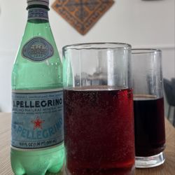 Chayhana - Cherry Compote + Sparkling Water. I dub thee: Mediterranean Mocktail. All it needs is some mint.