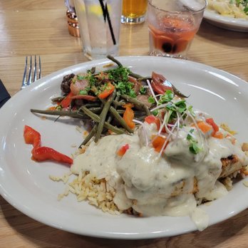 Filos Tavern - Blackened Redfish topped with crispy shrimp and creole cream sauce - American Near Me - Winchester, Tennessee Filos Tavern - Blackened Redfish topped with crispy shrimp and creole cream sauce - American Near Me - Winchester, Tennessee