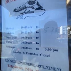 Business hours as of July 2026. Note 5p closing on weekdays (closed Thu). Make sure to call in advance to make an appointment.