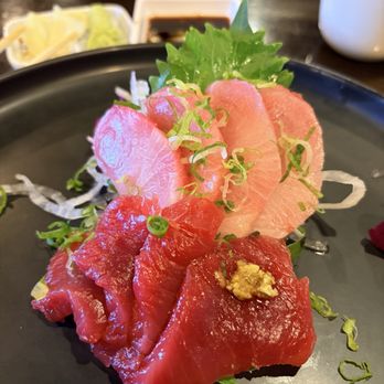 Take Maru Sushi - Sashimi appetizer with Maguro (tuna) and Hamachi (yellowtail tuna). - Sushi Bars Near Me - Auburn, California Take Maru Sushi - Sashimi appetizer with Maguro (tuna) and Hamachi (yellowtail tuna). - Sushi Bars Near Me - Auburn, California
