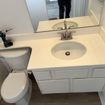 Always Refinishing - Before picture of bathroom countertop. - Kitchen & Bath Near Me