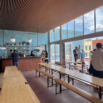 Grimm Artisanal Ales - Interior of Lala's Brooklyn Apizza: Grimm's rooftop pizzeria and bar - Breweries Near Me - Brooklyn, New York