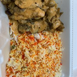 Chicken with coconut curry sauce and the veg pulao Chicken with coconut curry sauce and the veg pulao