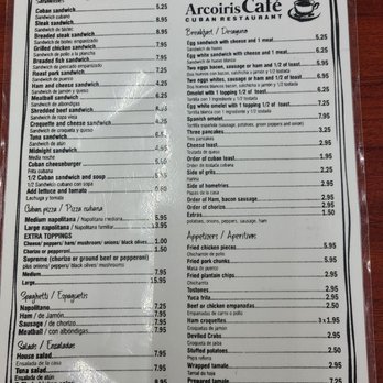 Arco Iris Cafe - Menu front - Cuban Near Me - Tampa, Florida