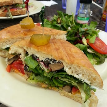 Empire Cafe - Portabella sandwich and a side salad with low fat raspberry vinaigrette - Breakfast & Brunch Near Me - Houston, Texas Empire Cafe - Portabella sandwich and a side salad with low fat raspberry vinaigrette - Breakfast & Brunch Near Me - Houston, Texas