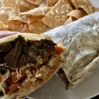 Casa Latina - Carne Asada Burrito (Served w/Tortilla Chips, $9.50)- 3/5 stars - Mexican Near Me - Berkeley, California