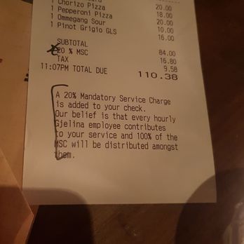Gjelina - Adding 20% service charge automatically - New American Near Me - Venice, California