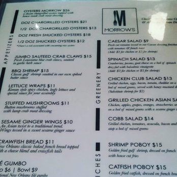 Morrow's - Menu - Cajun/Creole Near Me - New Orleans, Louisiana