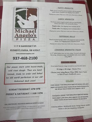 Menu photo 2 Michael Angelo's Pizza Rushsylvania, OH Menu photo 2 Michael Angelo's Pizza Rushsylvania, OH