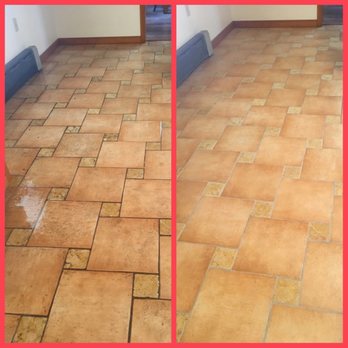 Steam Team Carpet Cleaning - Tile and grout before and after...bye bye dirty grout lines! - Office Cleaning Near Me - West Hazleton, Pennsylvania