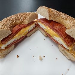 Meat, egg, and cheese sandwich
