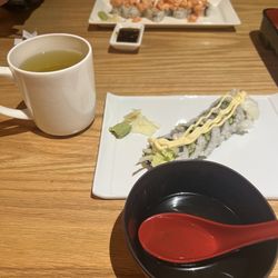 Ichiban - Me: Boston sushi   and clear soup  Him: Dancing salmon