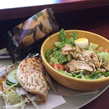 Panera Bread - Half Mediterranean chicken flatbread and half chicken Cobb avocado salad. - Salad Near Me - Yonkers, New York