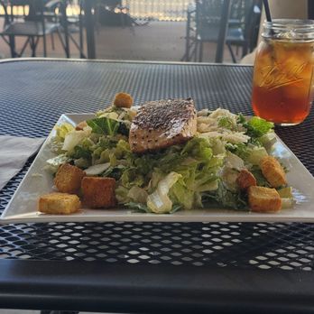 Orchard Bar & Grill - Salmon Salad is amazing! With iced Tea - Bars Near Me - Chowchilla, California