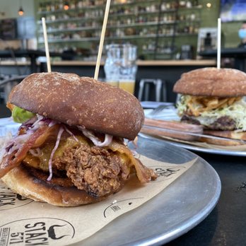 Stack 571 Burger & Whiskey Bar - Fried chicken sandwich and the jimmy burger - Burgers Near Me - Bothell, Washington Stack 571 Burger & Whiskey Bar - Fried chicken sandwich and the jimmy burger - Burgers Near Me - Bothell, Washington