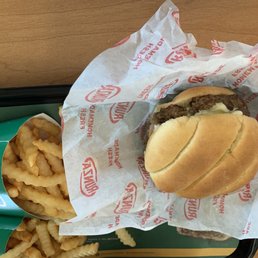 Swiss Mushroom Burger and Crinkle Cut Fries Swiss Mushroom Burger and Crinkle Cut Fries