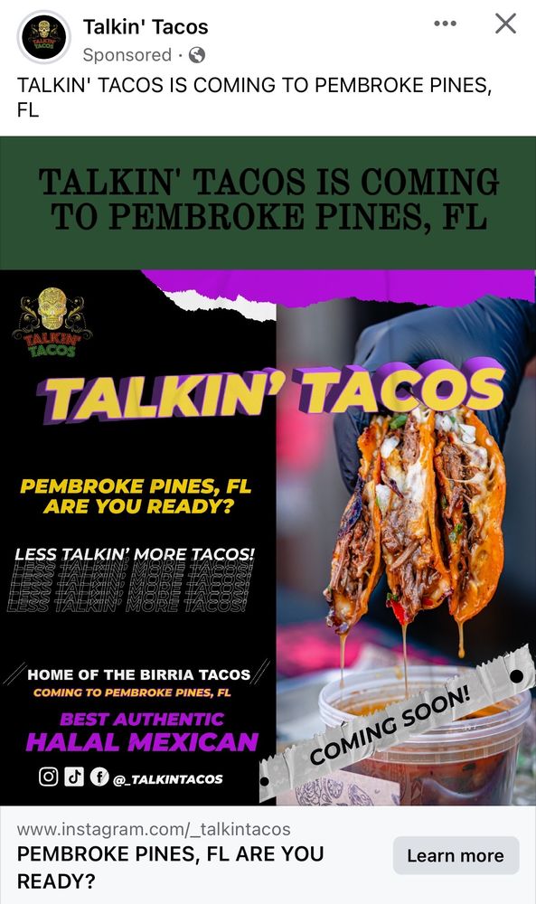 TALKIN’ TACOS PEMBROKE PINES 15807 Pines Blvd, Pembroke Pines, Florida Tacos Restaurant