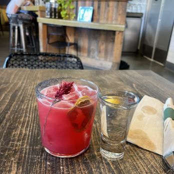 Batch & Brine - House tequila shot with ideal pear - Burgers Near Me - Lafayette, California