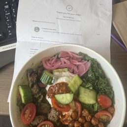 Steak Mediterranean bowl nothing like the picture on the menu. Steak Mediterranean bowl nothing like the picture on the menu.