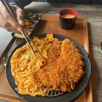 Katsumori - This is the buldak cream udon with katsu chicken! SOOoooo delicious!!! Me and my brother shared this and it was good for both of us - Japanese Curry Near Me - Glenview, Illinois Katsumori - This is the buldak cream udon with katsu chicken! SOOoooo delicious!!! Me and my brother shared this and it was good for both of us - Japanese Curry Near Me - Glenview, Illinois