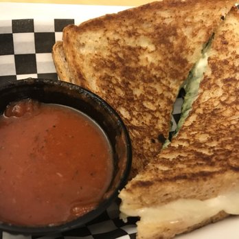 Oh My Grill - Grilled swiss mozzarella with spinach artichoke and tomato soup dipper - National Grilled Cheese Sandwich Day - Food Trucks Near Me