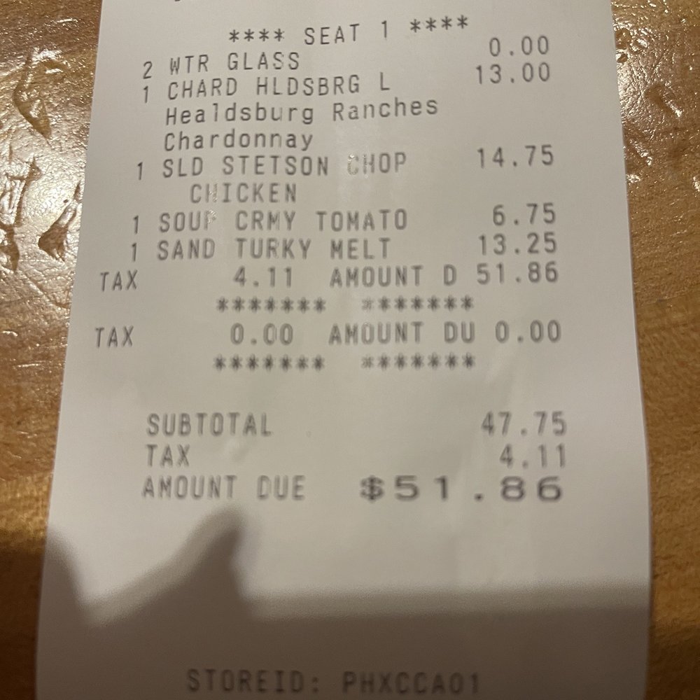 Cowboy Ciao - The BILL! - New American Near Me - Phoenix, Arizona
