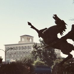 Hall of Records - Only in Fresno can you see an ugly equine statue leaping over a venerably old hotel building.