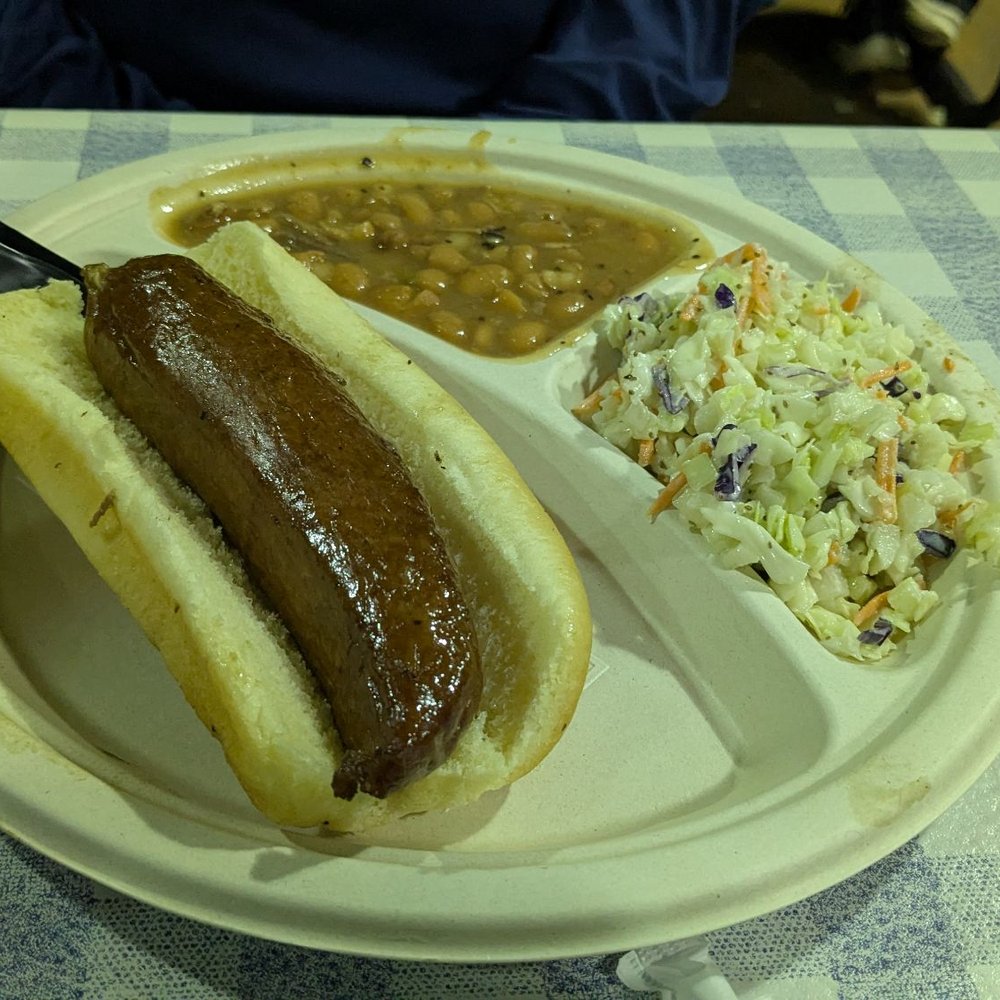 Big John's Texas BBQ - Sausage link with cowboy beans and coleslaw - Barbeque Near Me - Page, Arizona Big John's Texas BBQ - Sausage link with cowboy beans and coleslaw - Barbeque Near Me - Page, Arizona