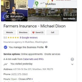 Farmers Insurance - Michael Dixon - 8 6-star reviews on Google! - Auto Insurance Near Me - Mukilteo, Washington Farmers Insurance - Michael Dixon - 8 6-star reviews on Google! - Auto Insurance Near Me - Mukilteo, Washington