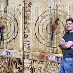 Flying Squirrel Axe Throwing - Double bullseye with my brother