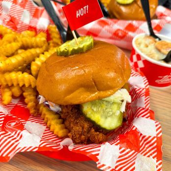 Hattie B's Hot Chicken - Austin - South Lamar - The sandwich combo with crinkle-cut fries ($10.75) - Chicken Wings Near Me - Austin, Texas Hattie B's Hot Chicken - Austin - South Lamar - The sandwich combo with crinkle-cut fries ($10.75) - Chicken Wings Near Me - Austin, Texas